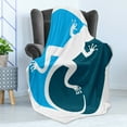 thumbnail image 4 of Salamander Soft Flannel Fleece Throw Blanket, Gecko Emblem Inspired Logo Design Round and Symbolic, Cozy Plush for Indoor and Outdoor Use, 60" x 80", Sky Blue Dark Teal, by Ambesonne, 4 of 5