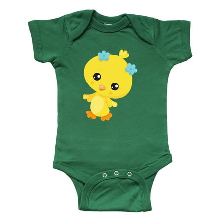 

Inktastic Cute Little Chicken Chicken With Blue Flowers Gift Baby Girl Bodysuit