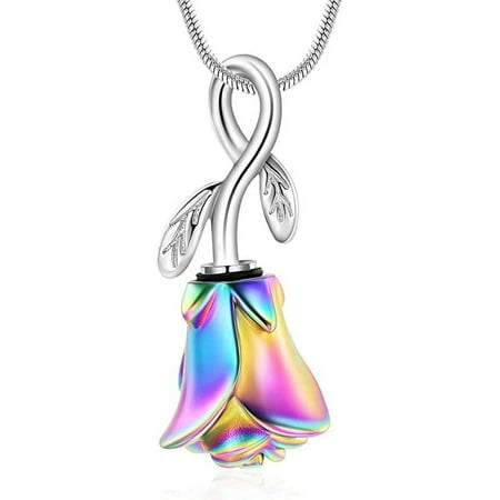 Rose Flower Urn Necklaces for Ashes Cremation Jewelry for Ashes for Women Keepsake Memorial Rose Flower Urn Pendant Ashes Necklaces