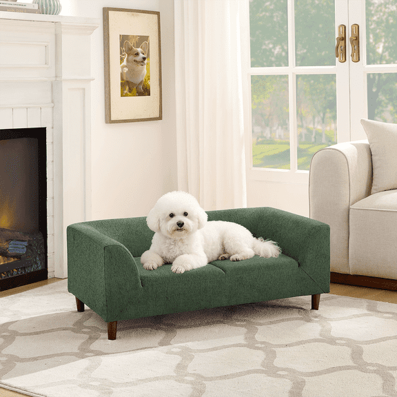 Lovableguy Dog Couch bed for Small and Medium Dogs,Comfy Linen Dog Sofa Bed with Backrest and Armrest Indoor Living Room,Olive Green