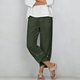 thumbnail image 6 of Cagogo Womens Wide Leg Capri Pants Summer Casual Elastic Waist High Waisted Flowy Cotton Linen Trousers for Beach Vacation Work Plus Size Pockets Boho Clothes, Army Green 3XL, 6 of 7