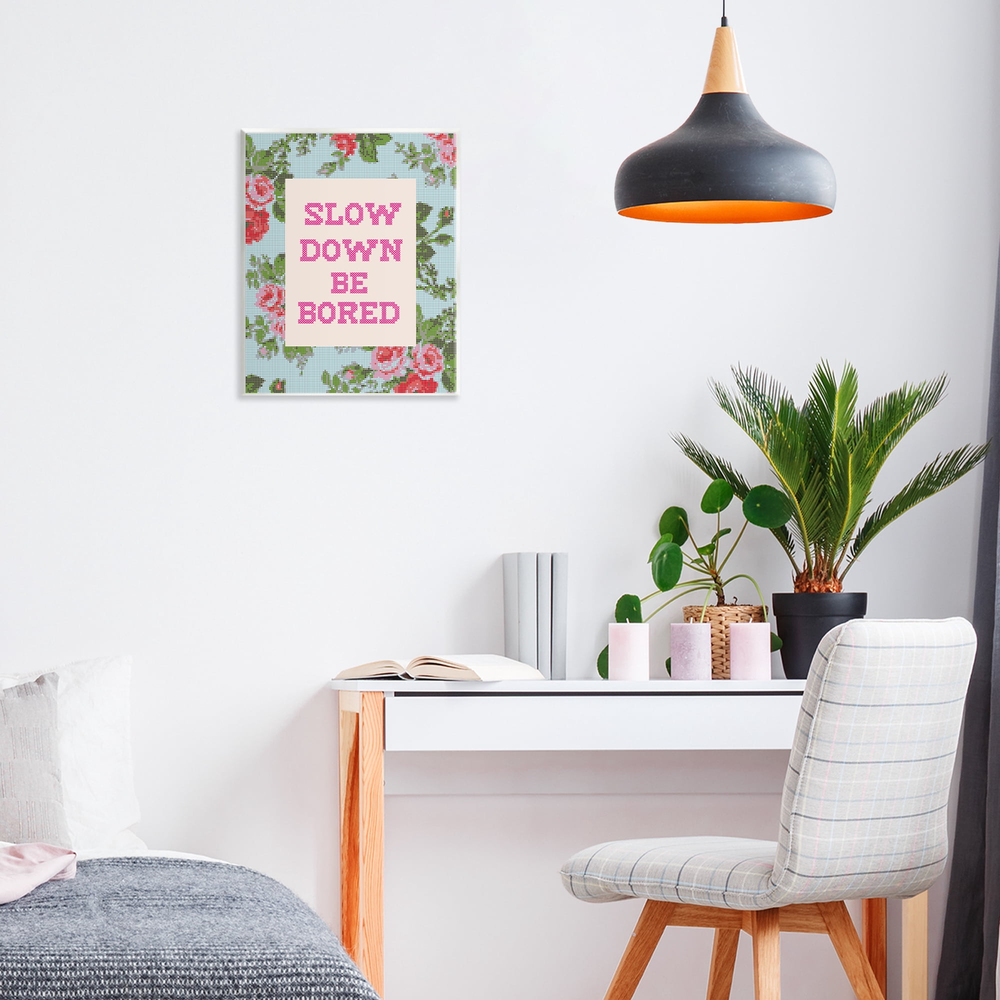 Stupell Industries Slow Down Be Bored Faux Cross Stitch Wall Plaque Art, design by Lil' Rue