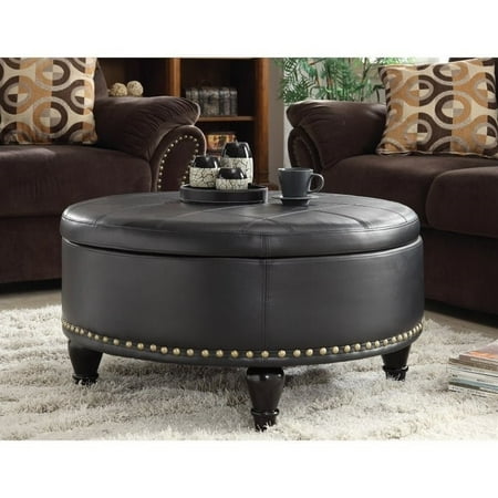 Augusta Storage Ottoman-Color: Black, Material: Bonded leather, Number of Items: EA, Size:32W x 32D x 18H,Style: Midcentury