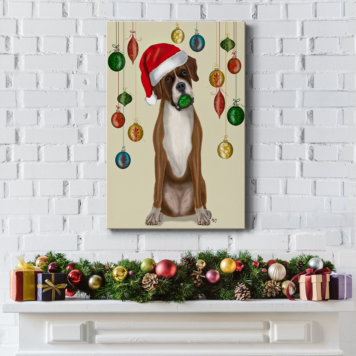 Christmas Boxer and Bauble Ball- Gallery Wrapped Canvas
