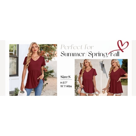 UVN Fall Blouses for Women Long Sleeve V Neck Peplum Tunic Tops Casual Babydoll Flowy T Shirts