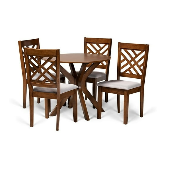 Norah Modern and Contemporary Grey Fabric Upholstered and  Wood 5-Piece Dining Set