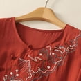 thumbnail image 4 of DeHolifer T-Shirts for Women Plus Size Cotton Linen Half Sleeve Embroidered Crewneck Casual Loose Blouse Red 3XL, 4 of 7