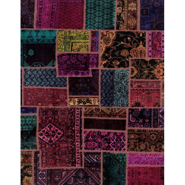 Ahgly Company Tapis Rectangulaire Intérieur Abstrait Bordeaux Violet Patchwork, 4 Pieds x 6 Pieds
