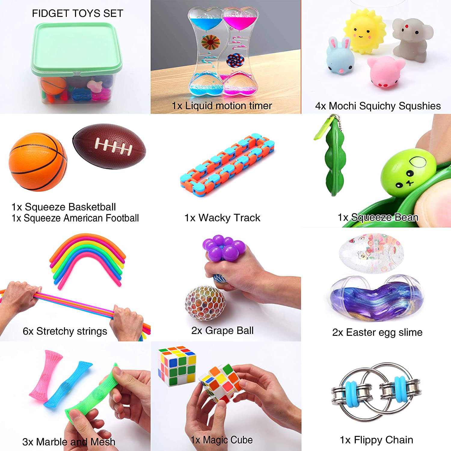 Push Bubble Pop Fidget Toy Set Stress Relief Novelty Fidget Pack for Kids Adults for Relaxing Therapy Sensory Fidget Toys Set 24 Pack Perfect for ADHD ADD Anxiety Autism 18pcs Fidget Packs 1 