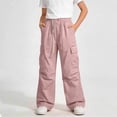 thumbnail image 6 of Vornjynx Girls Cotton Cargo Pants High Waist Wide Leg with Pockets Kids Summer Trendy Hiking Pants Pink Size 14-16, 6 of 6