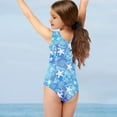 thumbnail image 3 of FOR U DESIGNS Blue Ocean Theme Girls Swimming One-Piece Swimsuit Size 7-8 Years Starfish Coral Summer Bathing Suit Quick Dry Sleeveless Swimwear, 3 of 8