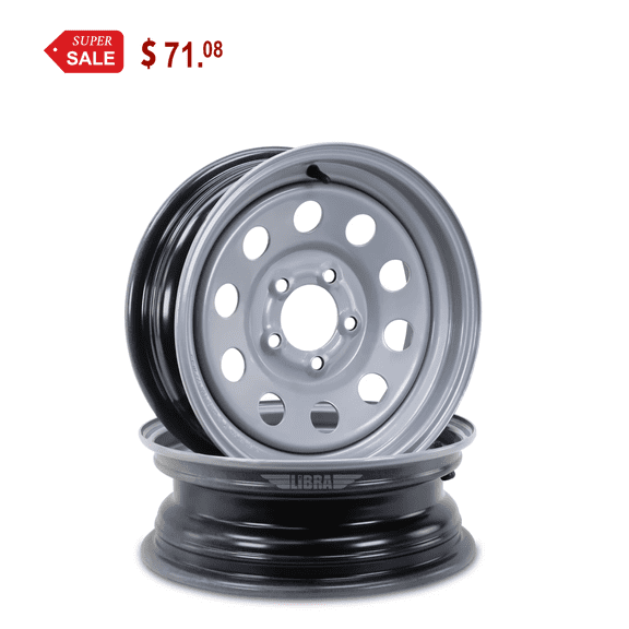 LIBRA 13 x 4.5 Trailer Wheels 5 Lug on 4.5" Bolt Pattern Silver Mod , Set 2-17017