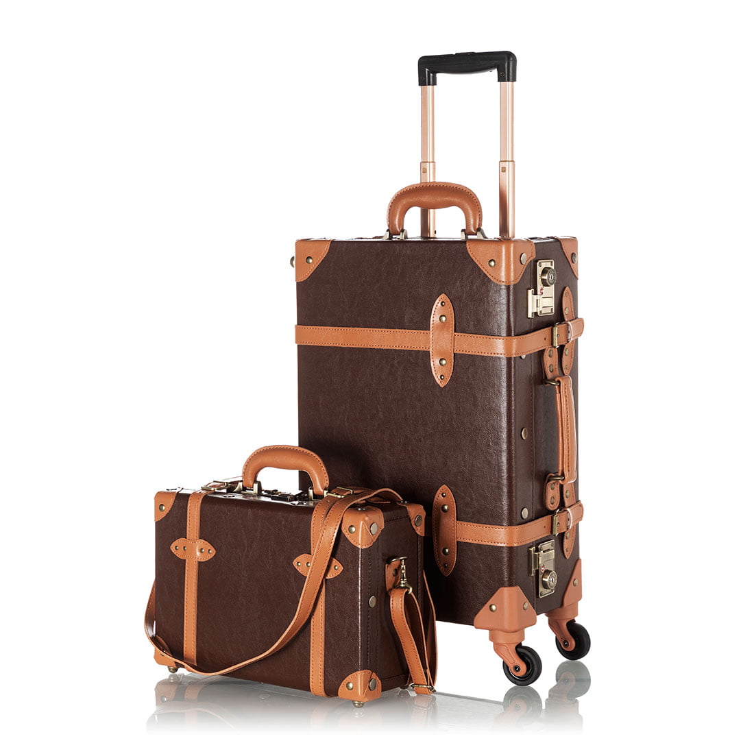 Mosslanda Vintage Luggage Set PU Trunk Rolling Carry On Suitcase with Handbag