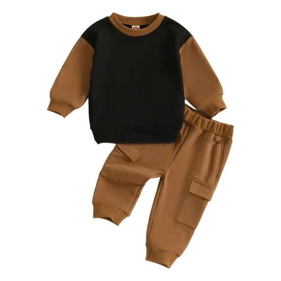 Huesdet Toddler Baby Boy Clothes Set Letter Print Long Sleeve Sweatshirt Pullover Casual Pants 2Pcs Winter Outfits[Black,6-12 Months]