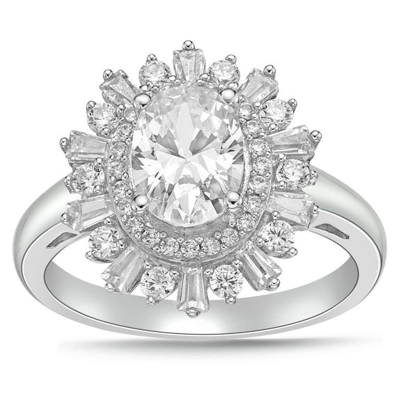 Sterling Silver Oval Simulated Diamond Cocktail Ring