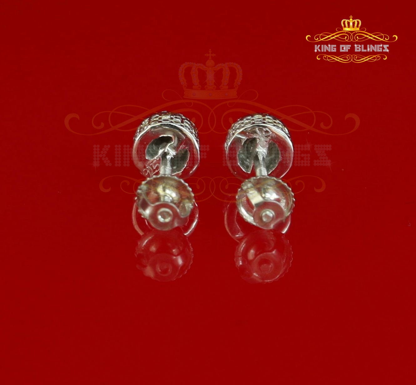 King of Bling's 925 Sterling Silver 0.05ct Diamond For Women's/ Men's White Stud Round Earrings