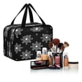 thumbnail image 6 of Travel Hanging Toiletry Bag with 4 Zipped Compartments Waterproof Makeup Accessories Spacious Cosmetic Bag Black and White Lace Pattern Medium, 6 of 9