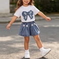 thumbnail image 6 of YHAJDS Girl 2 Piece Summer Outfits Bow Short Sleeve Crewneck Tee Elastic Waist Jeans Shorts Set, 6 of 7