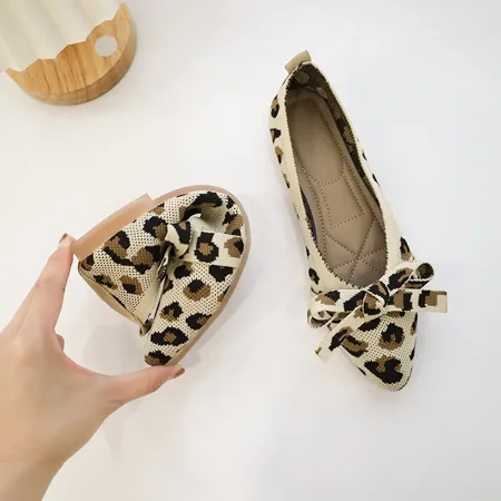 

Breathable Knitted Pointed Toe Flats Shoes Slip-on Ballet Shoes Women‘s Footwear