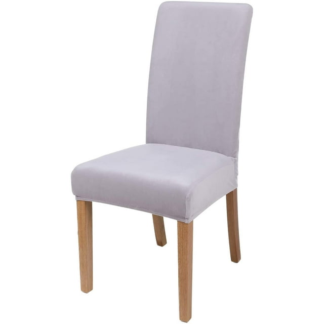Velvet Stretch Dining Room Chair Covers, Soft Removable Washable Dining Room Chair Covers, Set of 2, Light Gray
