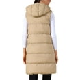 thumbnail image 3 of Women's Sleeveless Vest Casual Long Puffer Hooded Down Jacket XL Khaki, 3 of 6