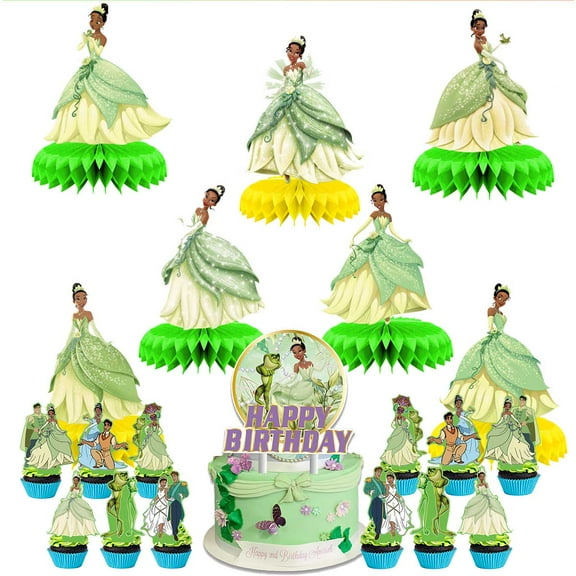 Frog Princess Table Toppers Honeycomb Centerpieces Cake Toppers Decorations for Birthday Party Decor Supplies Photo Props