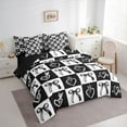 thumbnail image 3 of Homewish Teens Girls Female Cartoon Bowknot Bedding Comforter Set 7-Piece,Black White King Bedding Sets,Plaid Love Heart Ultra Soft Bed Sheets,Breathable Home Decor,Reversible, 3 of 8