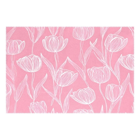 Rectangular Placemat Set 12'x18' Exquisite Print Durable & Heat Resistant Line Drawings Tulips
