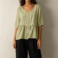thumbnail image 4 of Yrmaups Loose Fit V Neck Short Sleeve Peplum Top for Women, Casual Ruffle Blouse, Soft Breathable Summer Basic Tee for Home Office Travel Daily Wear, Green 2XL, 4 of 5