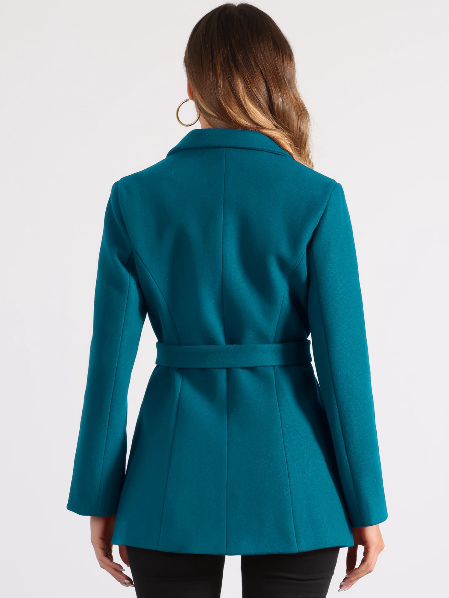 DARING DIVA Women's Notched Lapel Double Breasted Winter Trenchcoat XL Dark Lake Blue