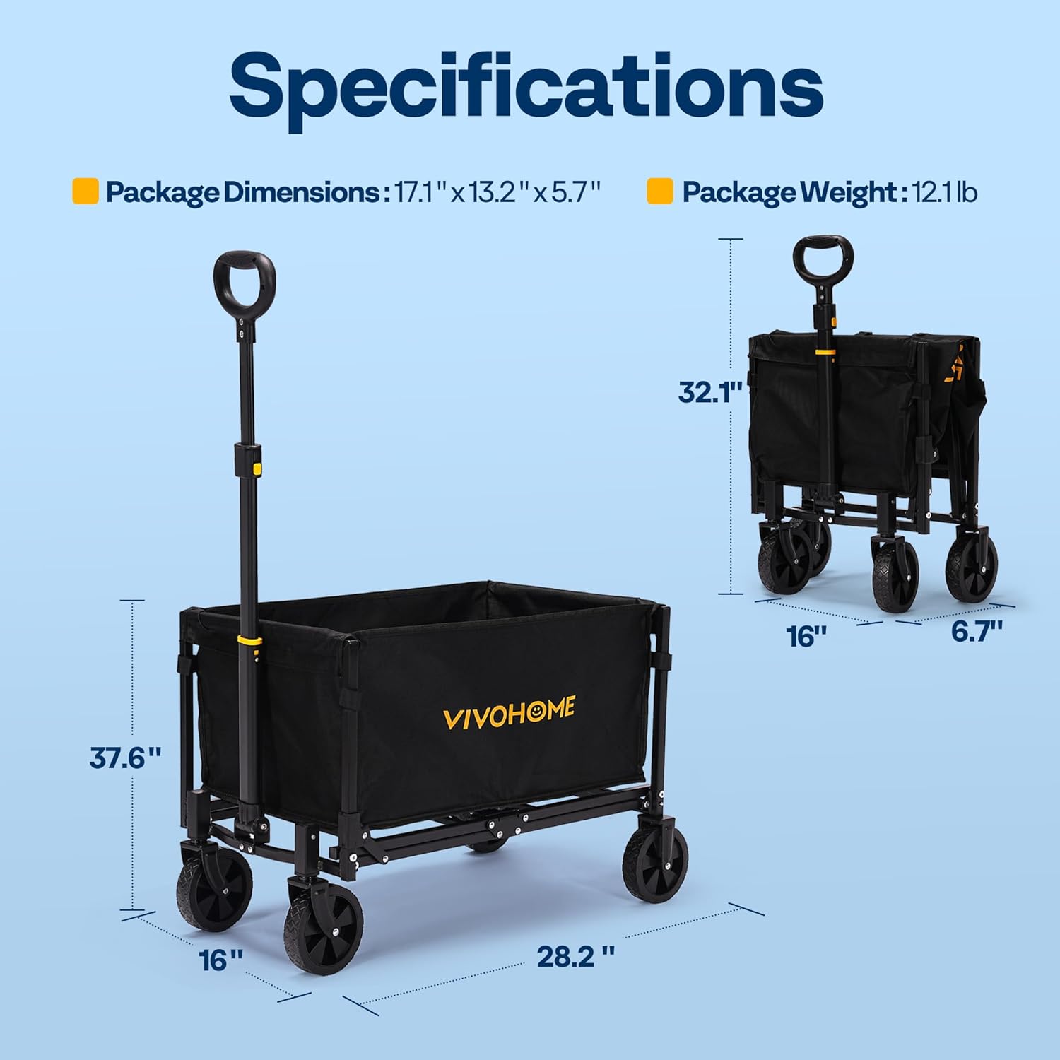 SPECSTAR Collapsible Wagon Cart Lightweight Portable Folding Utility Wagons with All-Terrain Wheels for Grocery Sports Garden Shopping Camping