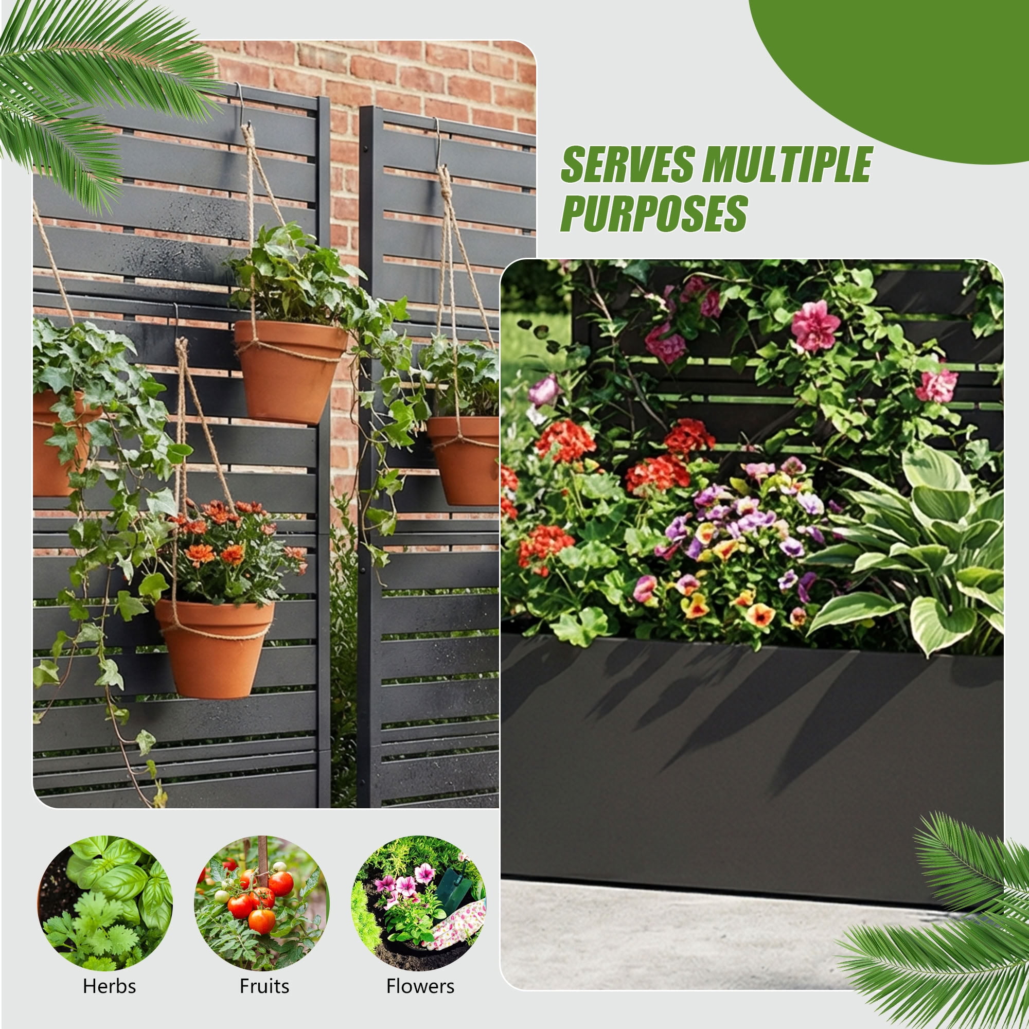 MAYEERTY 4 Panels Outdoor Metal Planter Box, Durable Weather-Resistant Planter, 2 pcs Decorative Metal Flower Box for Patio, Balcony, Garden