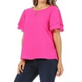 thumbnail image 2 of Women's Casual Solid Round Neck Blouse with Short Sleeves and Keyhole, 2 of 6