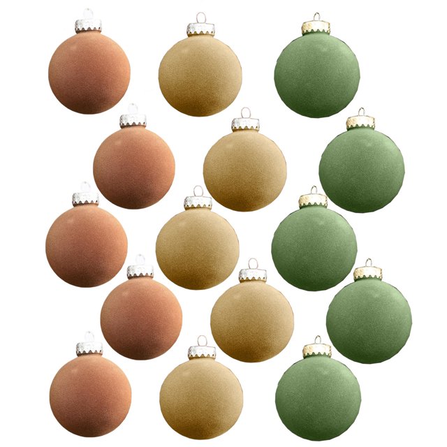 Adornos Navideños de Bolas Marrones Flocadas - Adornos Colgantes de Plástico de 2,4 Pulgadas para Árbol con Hebilla de Metal, Juego de 12 para Decoración