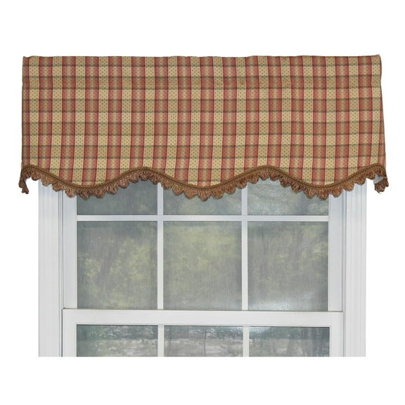 RLF Home Bazaar Plaid Trimmed Provance 100% Cotton with Fully Lined 3" Rod Pocket Valnance for Windows 50" x 15" Cornflower