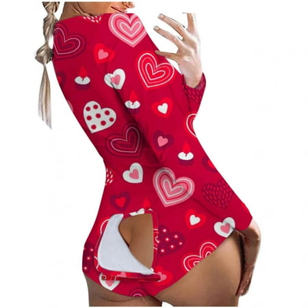 

Gifts for Christmas Bidobibo Women s Sexy Onesie Pajamas Long Sleeve V Neck Bodycon Bodysuits Butt Button Back Flap Jumpsuit Rompers Nightwear