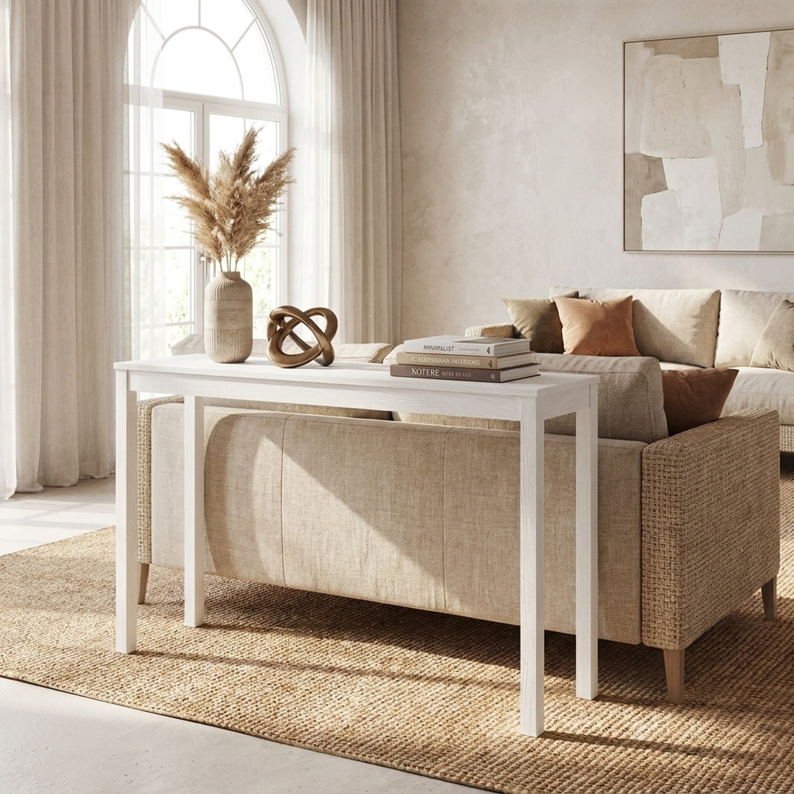 Furnibear Wooden Console Table Modern Farmhouse Narrow Sofa Table with Thickened Top for Entryway Hallway and Living Room, White