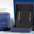 thumbnail image 4 of Gem Stone King 18K Yellow Gold Plated Silver Blue Lapis and Pink Moissanite Dangle Earrings for Women with Lab Grown Diamond (4.49 Cttw, Oval 9X7MM), 4 of 5