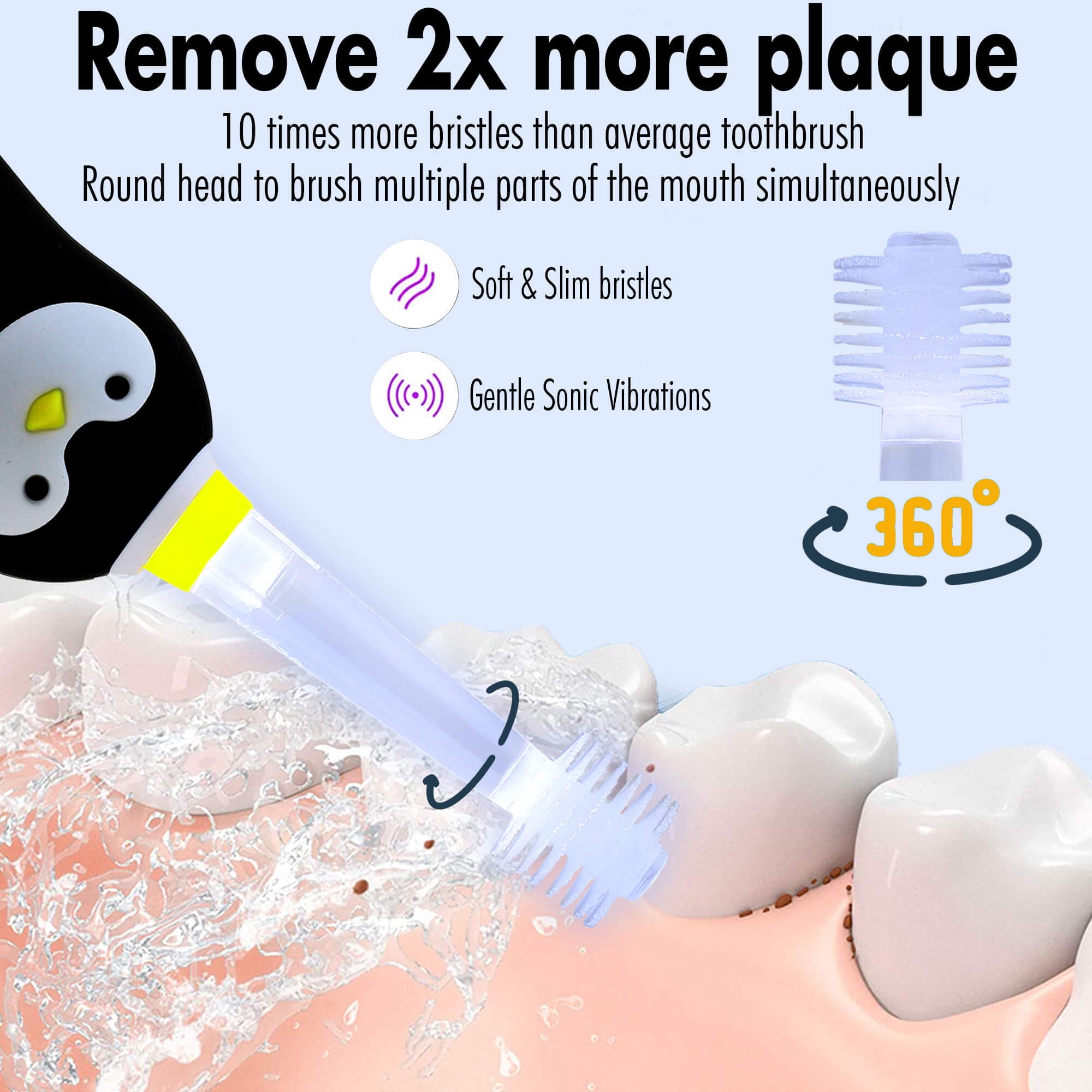 Brilliant Kids Electric Battery Round Toothbrush with Sonic Technology, Penguin