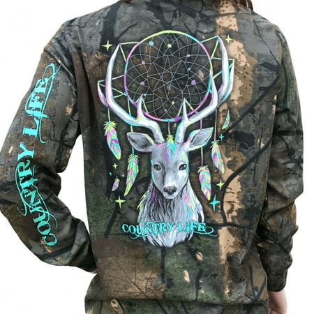 - Country Life Dream Catcher Deer Tree Camo Long Sleeve Shirt (Medium)