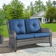thumbnail image 2 of PARKWELL Patio Rattan Seat Sofa Cushioned Loveseat,Outdoor Wicker Furniture,Blue, 2 of 11