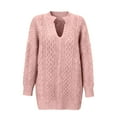 thumbnail image 3 of Arlun Women's Winter V-Neck Long Sleeve Loose Cable Knit Sweaters Pullover Fashion Simple Comfortable Solid Color Relaxed Fit Drop Shoulder Tops Stylish Outwear Pink M, 3 of 6