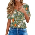 thumbnail image 4 of OIOLOYJM Womens Easter Tops 2026 Funny Bunny Graphic Henley Shirts Casual Button V-Neck Short Sleeve T Shirts Spring Fashion Clothes Green M, 4 of 6