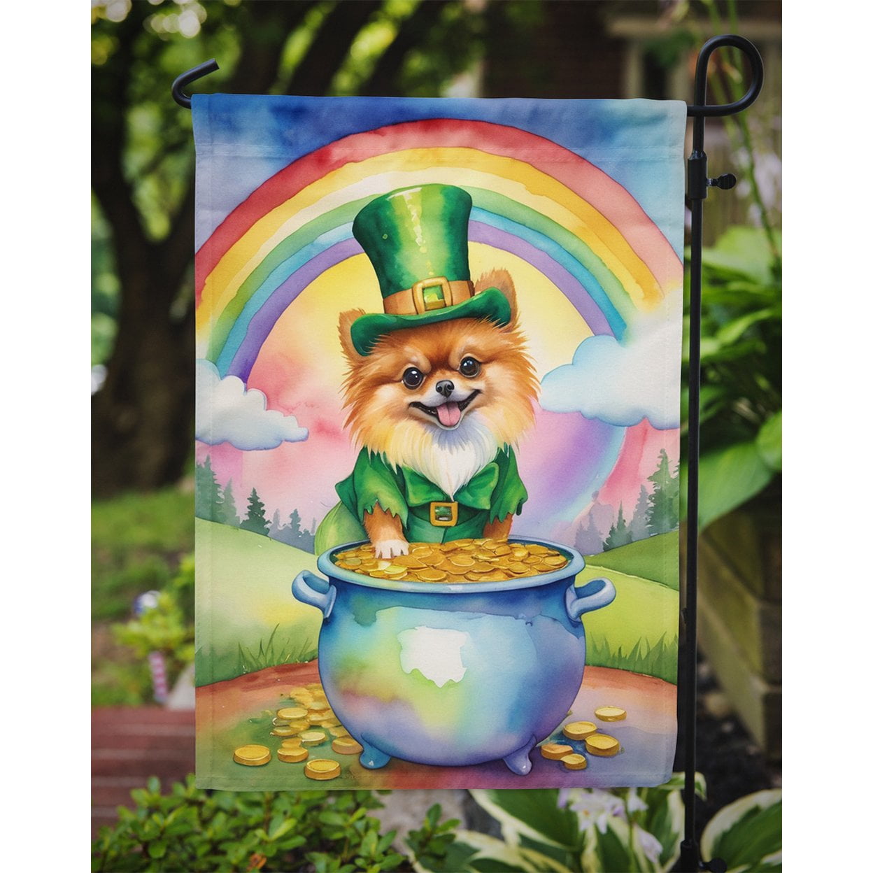 Pomeranian St Patrick's Day Garden Flag 11.25 in x 15.5 in