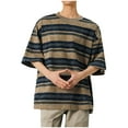 thumbnail image 4 of Jalioing Men's Striped Short Sleeve T Shirt Vintage Casual Crew Neck Loose Tees Tops Summer Shirts Streetwear, 4 of 5