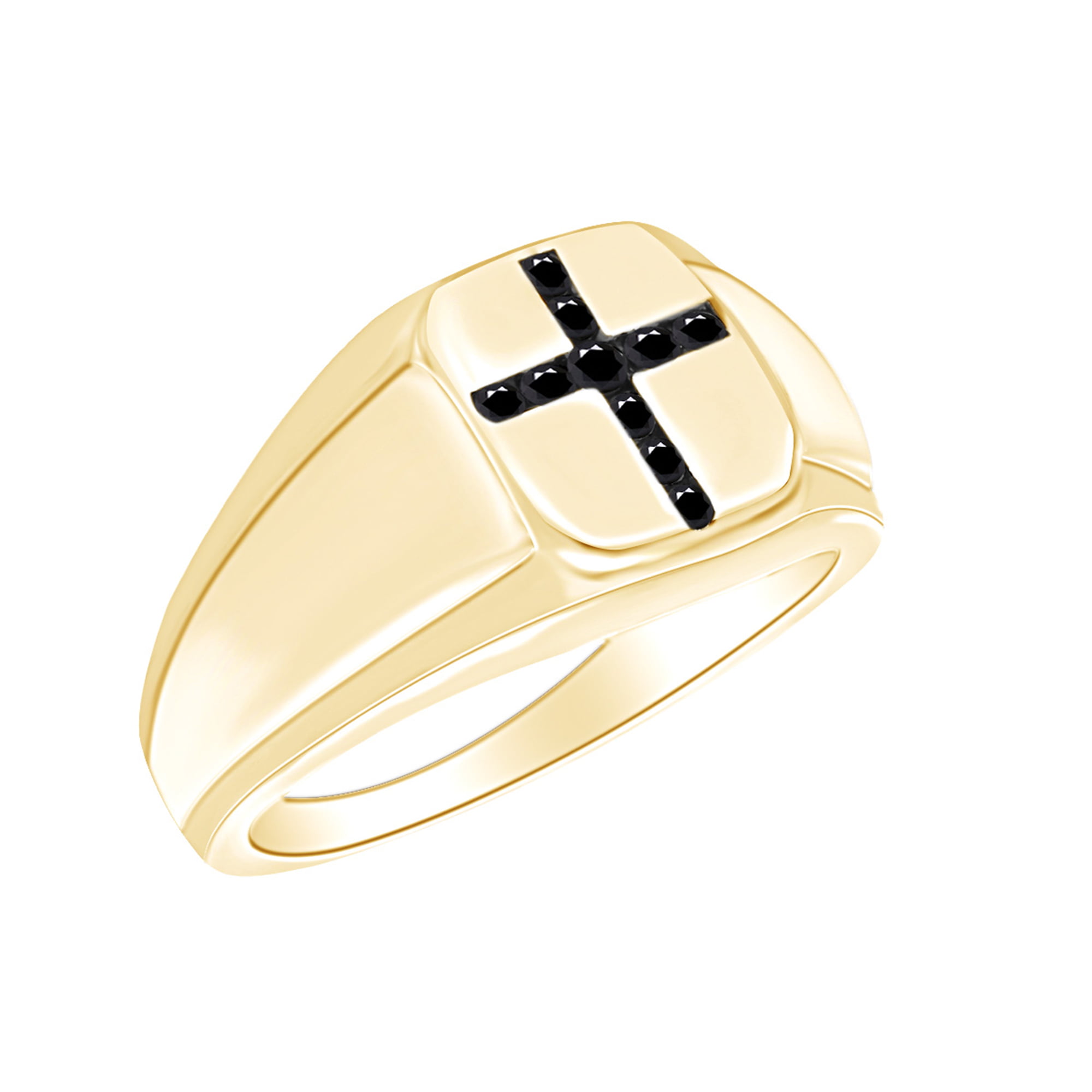 Beautiful Stainless Steel with 10K Gold Cross and .02ct Diamond Polished Ring