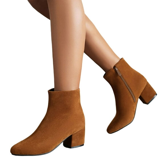 Dress Boots for Women 2025 Autumn Winter Suede Pointed Toe Chunky Block Heels Mid Calf Short Ankle Booties