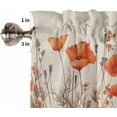 thumbnail image 5 of Watercolor Floral Kitchen Curtains and Valances Set, Rod Pocket Curtains Tier Farmhouse Window Curtains 24 Inch Length, Orange Poppy Wild Flower Rustic Beige 3 Piece Kitchen Curtains Set, 5 of 6