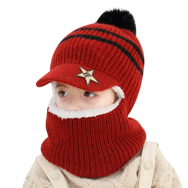 outdoorline Tuque d'Hiver pour Enfants, Tricotée en Peluche, Bonnet Chaud pour Tout-Petits, Protection des Oreilles, Rouge Vin