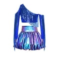 thumbnail image 4 of iiniim Girl's 2 Piece Dance Outfits Jazz Hip Hop Performance Dance Top and Metallic Bubble Skirts Set Royal Blue 14, 4 of 7